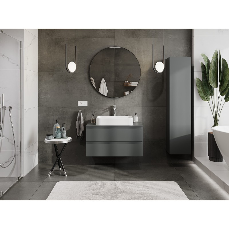 Mexen Orio vonios spintelė po kriaukle 90 cm su stalviršiu, 2 stalčiai, grafito matinis - 91A10-09047-2-BFFC66