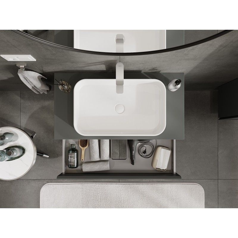 Mexen Orio vonios spintelė po kriaukle 90 cm su stalviršiu, 2 stalčiai, grafito matinis - 91A10-09047-2-BFFC66