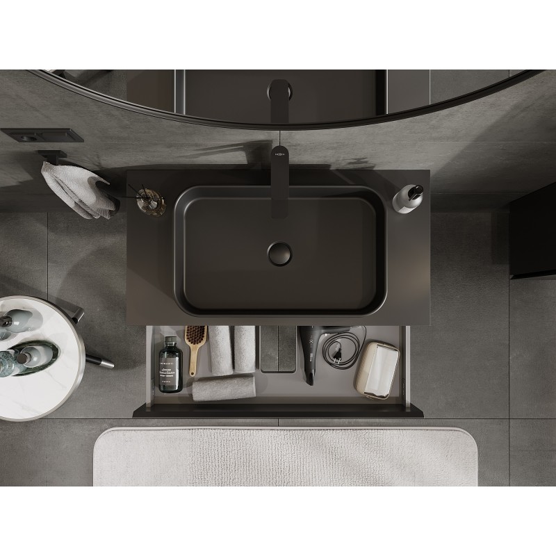 Mexen Orio vonios spintelė po praustuvu 90 cm su stalviršiu, 2 stalčiai, juoda matinė - 91A10-09047-2-BFFC71