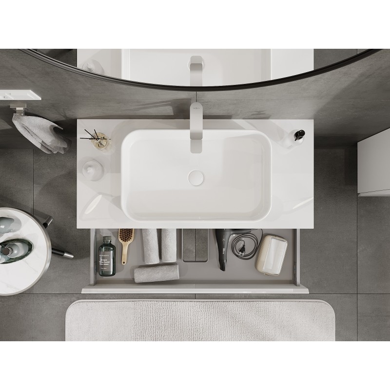 Mexen Orio vonios spintelė po praustuvu 100 cm su stalviršiu, 1 stalčius, balta blizgi - 91A10-10023-1-BFC00