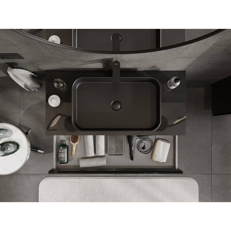 Mexen Orio vonios kambario spintelė su stalviršiu 100 cm, 1 stalčius, juodas blizgesys - 91A10-10023-1-BFC70