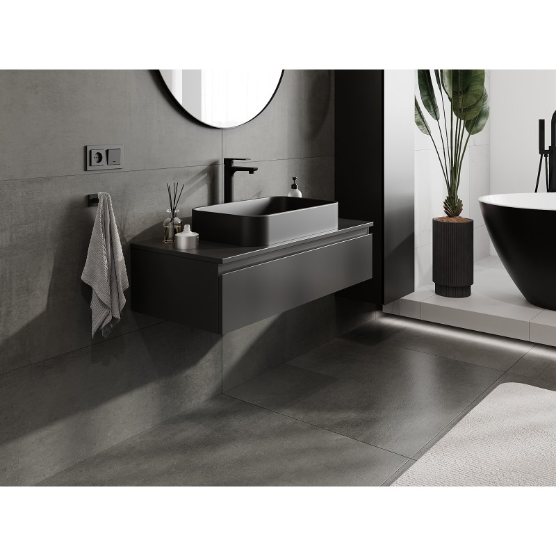 Mexen Orio vonios kambario spintelė po praustuvu 100 cm su stalviršiu, 1 stalčius, juoda matinė - 91A10-10023-1-BFC71