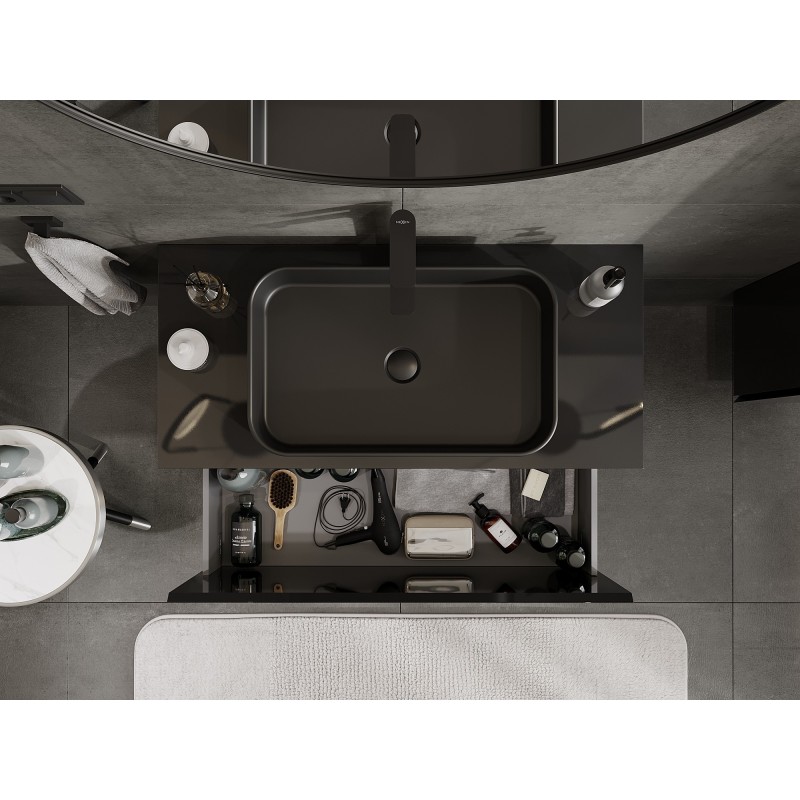 Mexen Orio vonios spintelė po praustuvu 100 cm su stalviršiu, 1 stalčius, juoda blizgi - 91A10-10047-1-BFC70