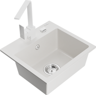 Mexen Milo vienos kameros granito plautuvė su virtuvės maišytuvu Rita, balta - 6505-20-670300-20