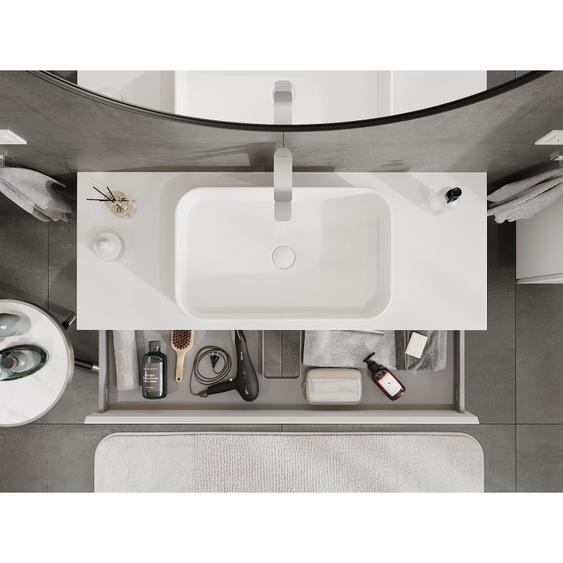 Mexen Orio vonios spintelė po praustuvu 120 cm su stalviršiu, 1 stalčius, balta matinė - 91A10-12023-1-BFC01