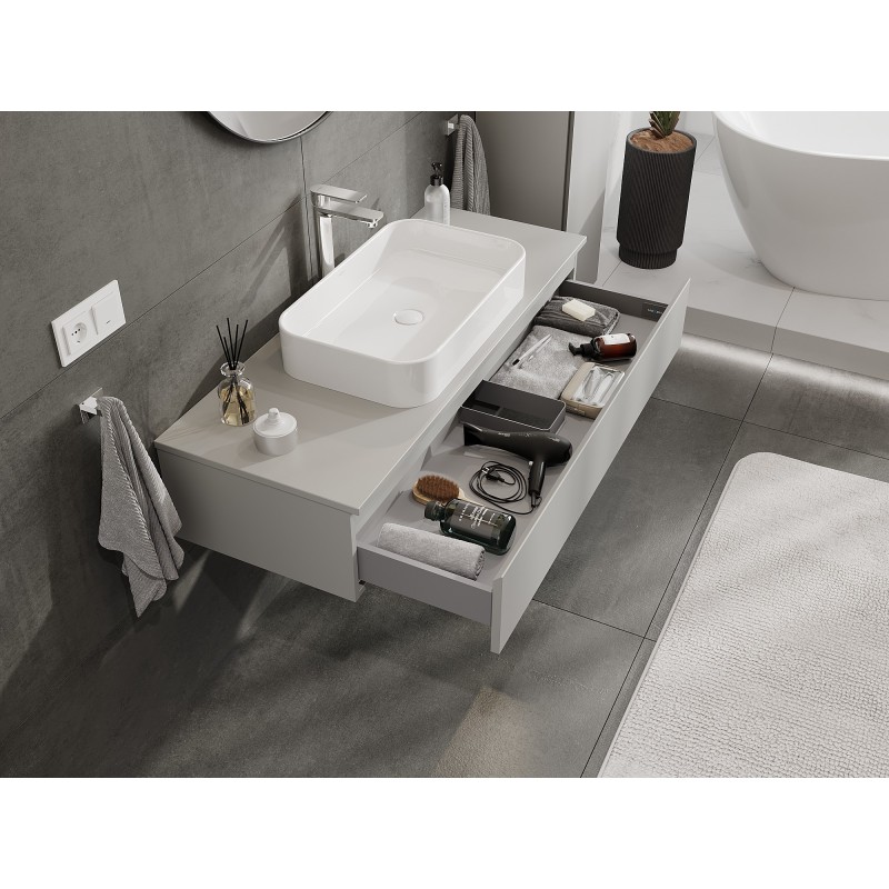 Mexen Orio vonios kambario spintelė po praustuvu 120 cm su stalviršiu, 1 stalčius, pilka matinė - 91A10-12023-1-BFC62