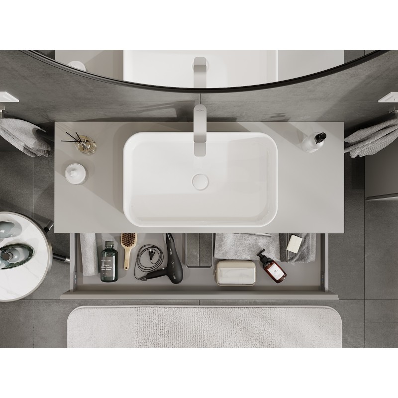 Mexen Orio vonios kambario spintelė po praustuvu 120 cm su stalviršiu, 1 stalčius, pilka matinė - 91A10-12023-1-BFC62