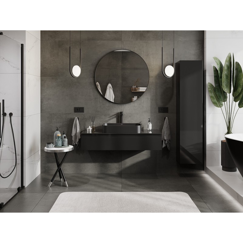 Mexen Orio vonios spintelė po praustuvu 120 cm su stalviršiu, 1 stalčius, juoda blizgi - 91A10-12023-1-BFC70