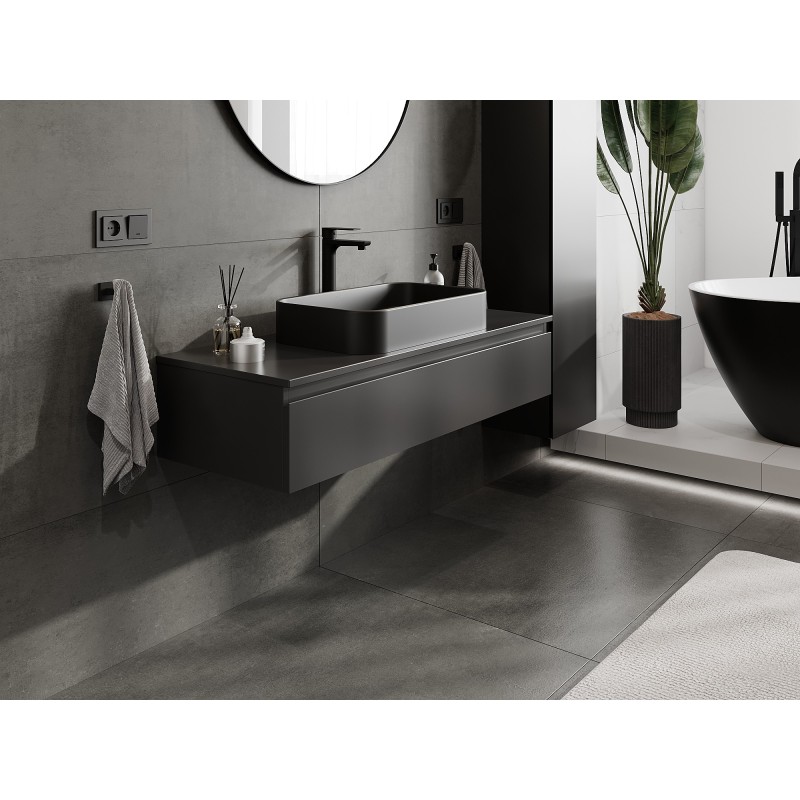 Mexen Orio vonios spintelė po kriaukle 120 cm su stalviršiu, 1 stalčius, juoda matinė - 91A10-12023-1-BFC71