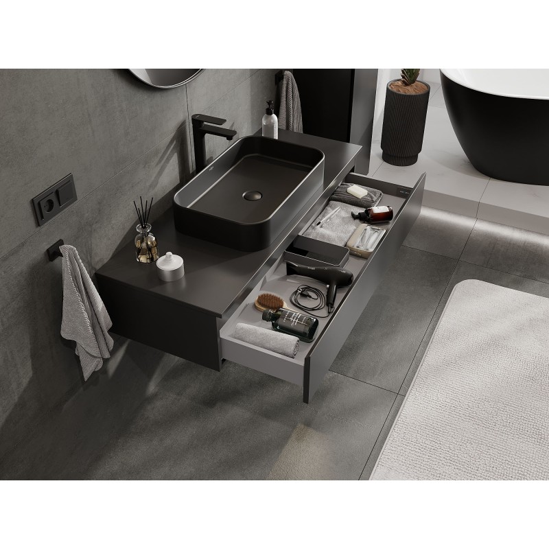 Mexen Orio vonios spintelė po kriaukle 120 cm su stalviršiu, 1 stalčius, juoda matinė - 91A10-12023-1-BFC71