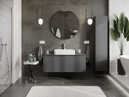 Mexen Orio vonios lentyna po praustuvu 120 cm su stalviršiu, 1 stalčius, matinė grafito spalva - 91A10-12047-1-BFC66