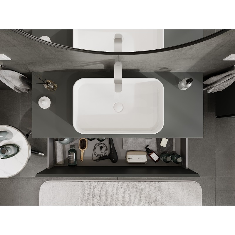 Mexen Orio vonios lentyna po praustuvu 120 cm su stalviršiu, 1 stalčius, matinė grafito spalva - 91A10-12047-1-BFC66