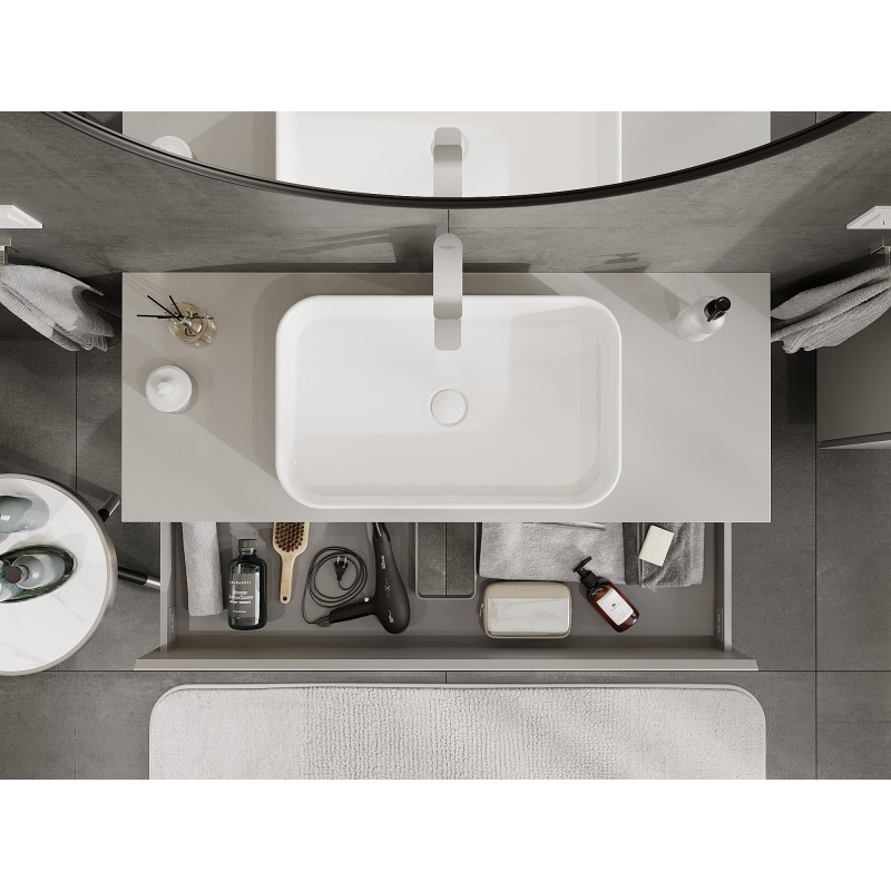 Mexen Orio vonios spintelė po praustuvu 120 cm su stalviršiu, 2 stalčiai, pilka matinė - 91A10-12047-2-BFFC62