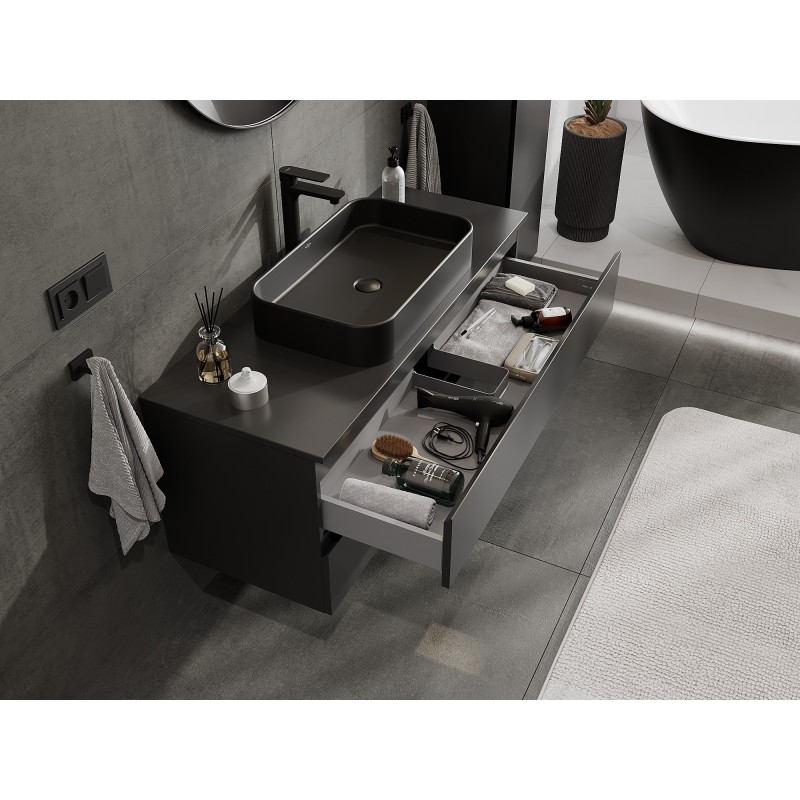 Mexen Orio vonios spintelė po praustuvu 120 cm su stalviršiu, 2 stalčiai, juoda matinė - 91A10-12047-2-BFFC71