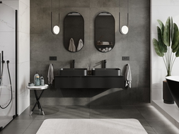 Mexen Orio vonios spintelė po kriaukle 140 cm su stalviršiu, 1 stalčius, juodas blizgesys - 91A10-14023-1-BFC70