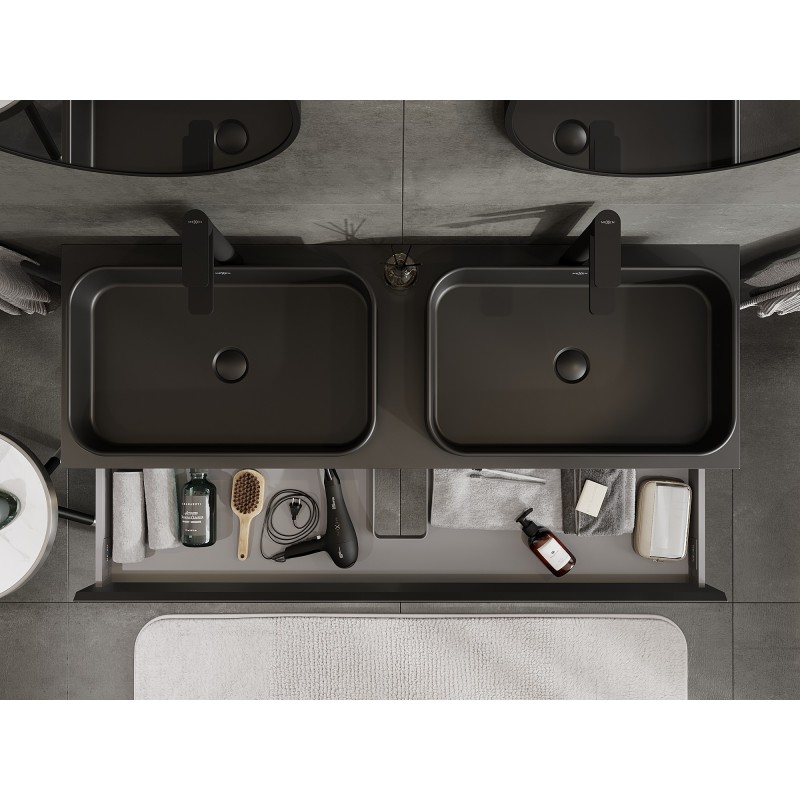 Mexen Orio vonios spintelė po praustuvu 140 cm su stalviršiu, 1 stalčius, juoda matinė - 91A10-14023-1-BFC71