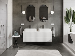 Mexen Orio vonios kambario spintelė po praustuvu 140 cm su stalviršiu, 2 stalčiai, baltas blizgesys - 91A10-14047-2-BFFC00