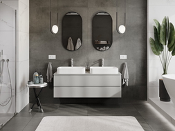 Mexen Orio vonios kambario spintelė su stalviršiu 140 cm, 2 stalčiai, pilka matinė - 91A10-14047-2-BFFC62