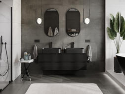 Mexen Orio vonios spintele po praustuvu 140 cm su stalviršiu, 2 stalčiai, juodas blizgus - 91A10-14047-2-BFFC70