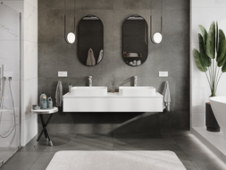 Mexen Orio vonios spintele po praustuvu 160 cm su stalviršiu, 1 stalčius, balta matinė - 91A10-16023-1-BFC01