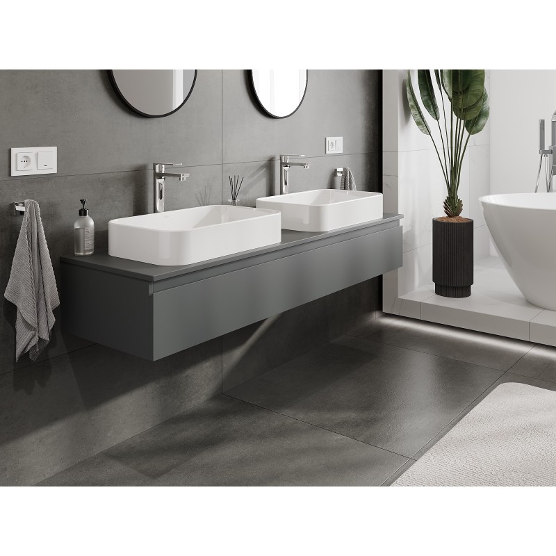 Mexen Orio vonios spintelė po praustuvu 160 cm su stalviršiu, 1 stalčius, matinė grafito spalva - 91A10-16023-1-BFC66