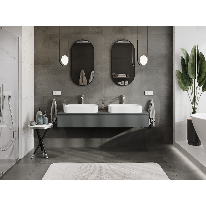 Mexen Orio vonios spintelė po praustuvu 160 cm su stalviršiu, 1 stalčius, matinė grafito spalva - 91A10-16023-1-BFC66