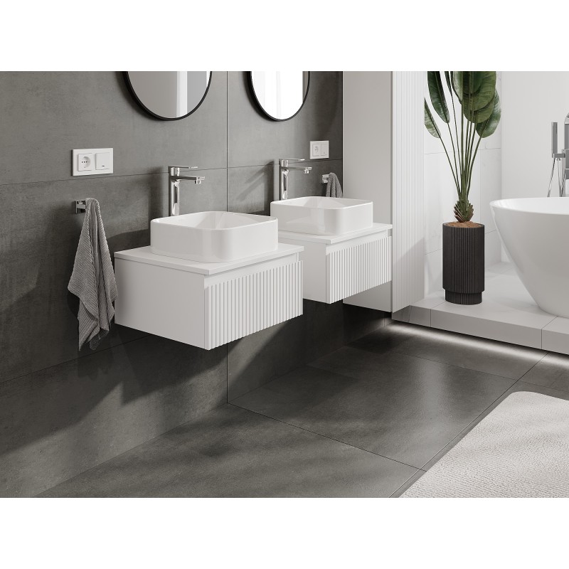 Mexen Rivel vonios kambario spintelė po praustuvu 50 cm su stalviršiu, 1 stalčius, grioveliais, matinė balta