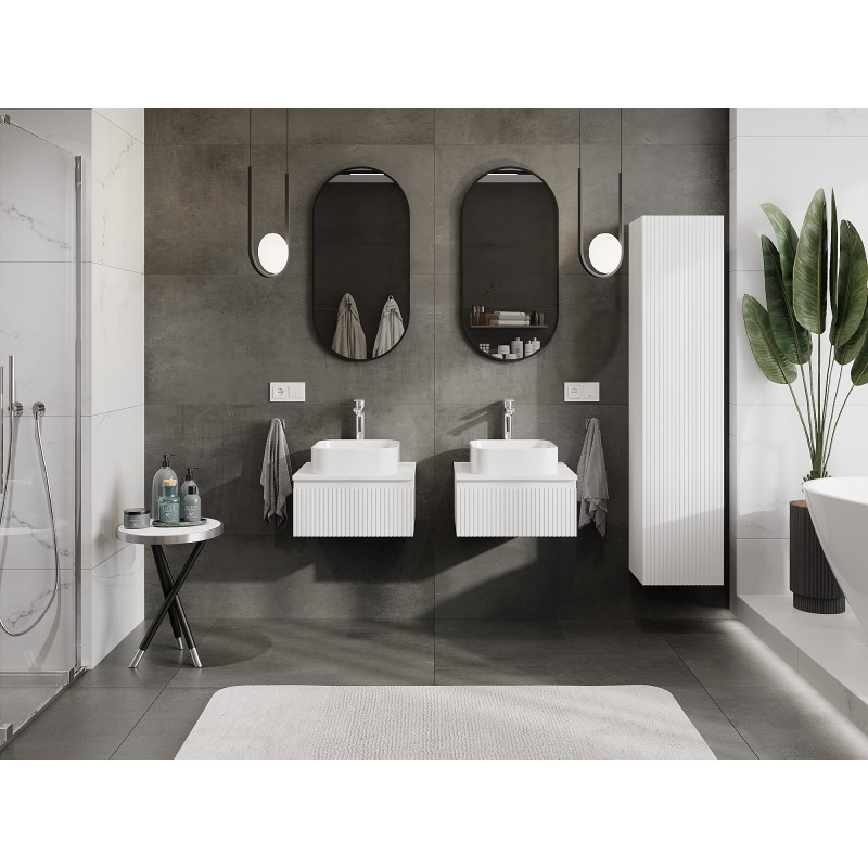 Mexen Rivel vonios kambario spintelė po praustuvu 50 cm su stalviršiu, 1 stalčius, grioveliais, matinė balta