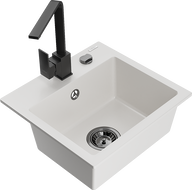 Mexen Milo granitinė plautuvė su viena kamera ir virtuviniu maišytuvu Rita, balta - 6505-20-670300-70