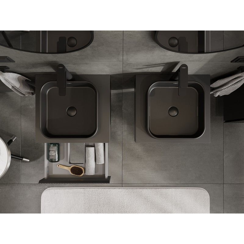 Mexen Rivel vonios spintelė po praustuvu 50 cm su stalviršiu, 1 stalčius, gofruota, juoda matinė - 91A20-05023-1-BFC71