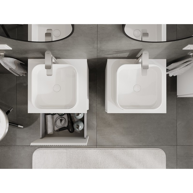 Mexen Rivel vonios kambario spintelė po praustuvu 50 cm su stalviršiu, 1 stalčius, gofruota, matinė balta - 91A20-05047-1-BFC01