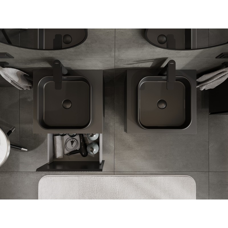 Mexen Rivel vonios spintelė po kriaukle 50 cm su stalviršiu, 1 stalčius, rifliuota, juoda matinė - 91A20-05047-1-BFC71