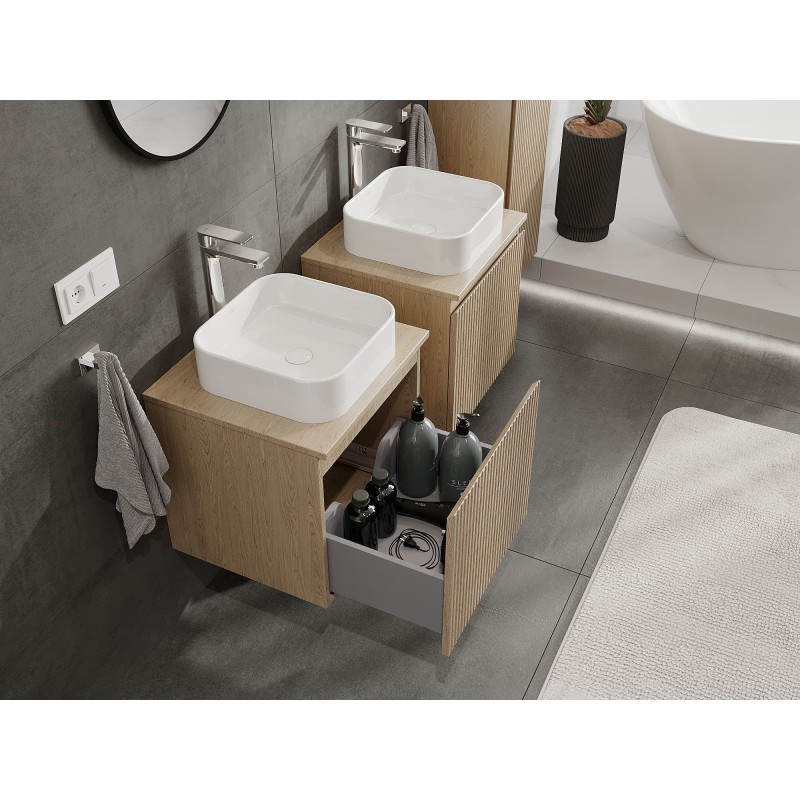 Mexen Rivel vonios spintelė po praustuvu 50 cm su stalviršiu, 1 stalčius, grioveliu, ąžuolas - 91A20-05047-1-BFC81