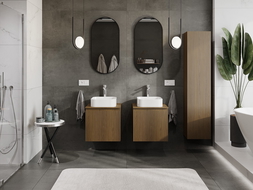 Mexen Rivel vonios spintelė su stalviršiu, 50 cm, 1 stalčius, gofruotas, riešutmedis - 91A20-05047-1-BFC86