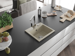 Mexen Milo granitinė vienos kameros plautuvė su virtuviniu maišytuvu Rita, smėlio spalvos - 6505-69-670300-00