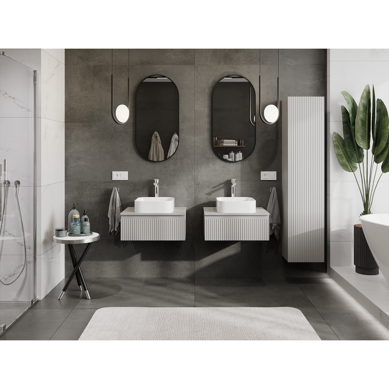 Mexen Rivel vonios spintelė po praustuvu 60 cm su stalviršiu, 1 stalčiukas, rifliuota, matinė pilka - 91A20-06023-1-BFC62