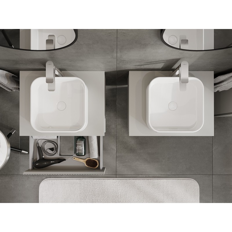 Mexen Rivel vonios spintelė po praustuvu 60 cm su stalviršiu, 1 stalčiukas, rifliuota, matinė pilka - 91A20-06023-1-BFC62