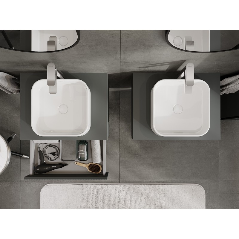 Mexen Rivel vonios kambario spintelė po praustuvu 60 cm su stalviršiu, 1 stalčius, grioveliais, matinė grafito spalva