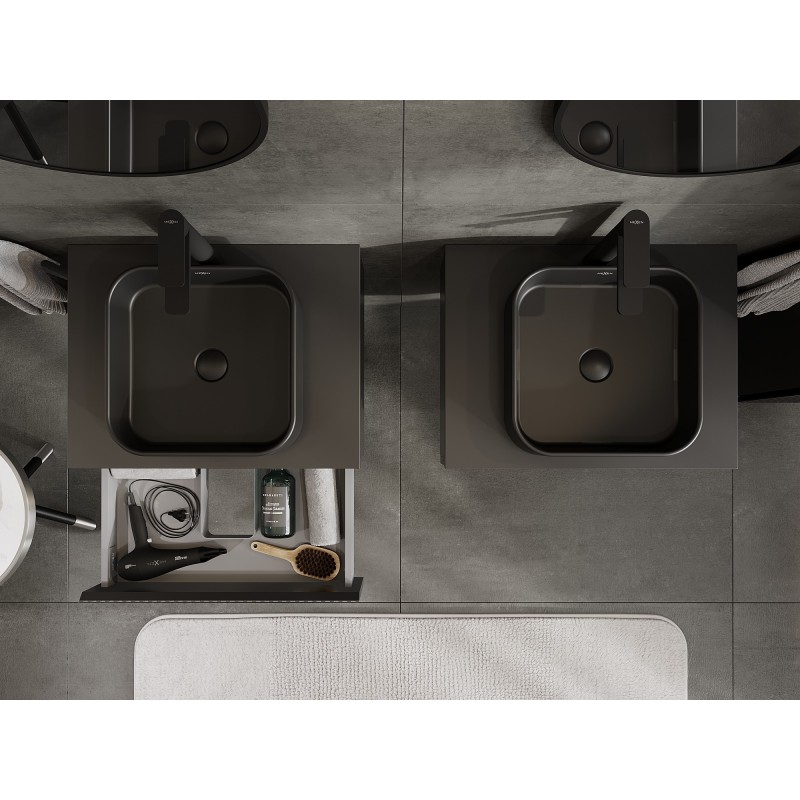 Mexen Rivel vonios spintelė po kriaukle 60 cm su stalviršiu, 1 stalčius, rifliuota, juoda matinė - 91A20-06023-1-BFC71