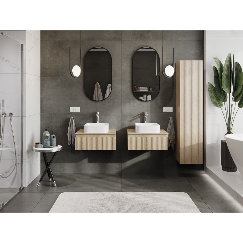 Mexen Rivel vonios kambario spintelė po praustuvu 60 cm, su stalviršiu, 1 stalčius, rifliuotas, ąžuolas - 91A20-06023-1-BFC81