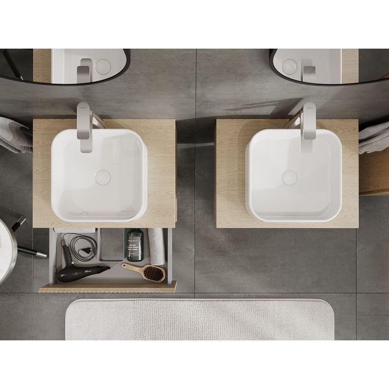 Mexen Rivel vonios kambario spintelė po praustuvu 60 cm, su stalviršiu, 1 stalčius, rifliuotas, ąžuolas - 91A20-06023-1-BFC81