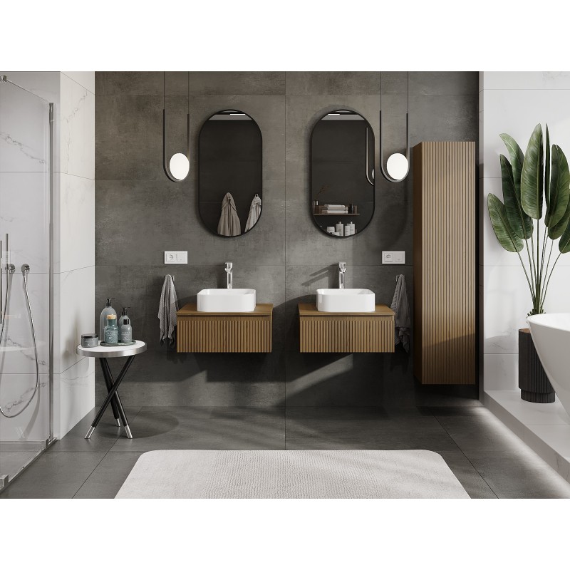 Mexen Rivel vonios spintelė po kriaukle 60 cm su stalviršiu, 1 stalčius, grioveliais, riešutas - 91A20-06023-1-BFC86