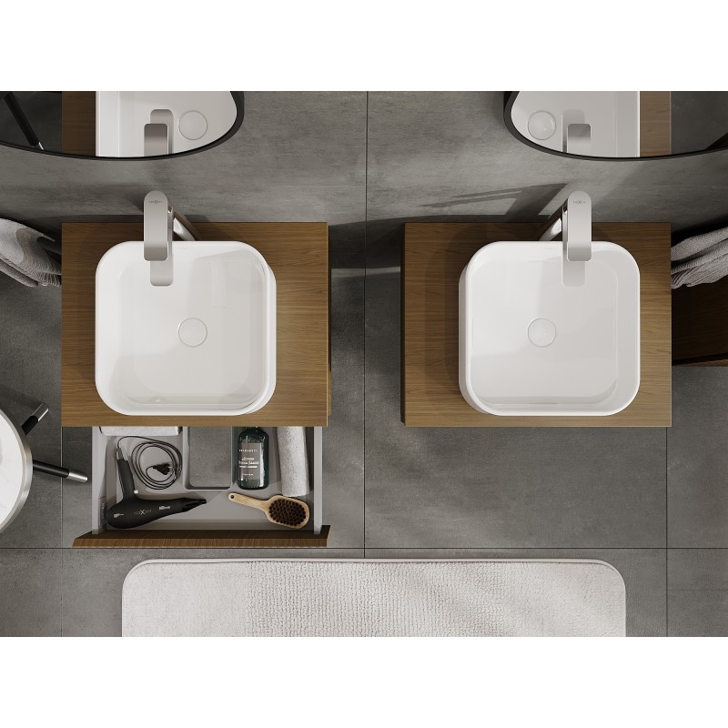 Mexen Rivel vonios spintelė po kriaukle 60 cm su stalviršiu, 1 stalčius, grioveliais, riešutas - 91A20-06023-1-BFC86