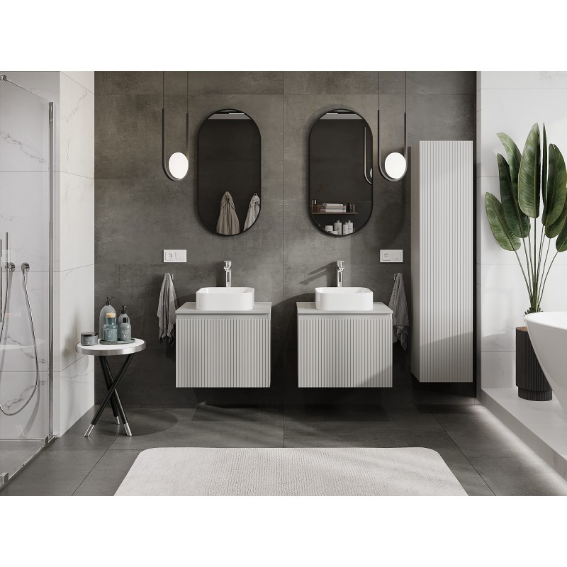 Mexen Rivel vonios kambario spintelė po praustuvu 60 cm su stalviršiu, 1 stalčius, grioveliuotas, pilka matinė