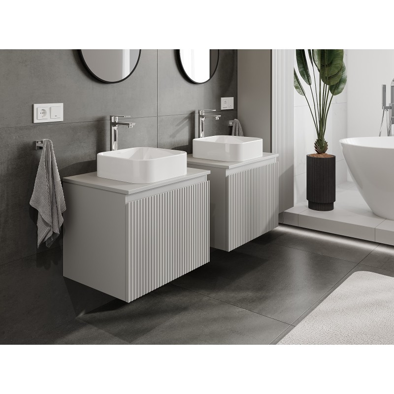 Mexen Rivel vonios kambario spintelė po praustuvu 60 cm su stalviršiu, 1 stalčius, grioveliuotas, pilka matinė