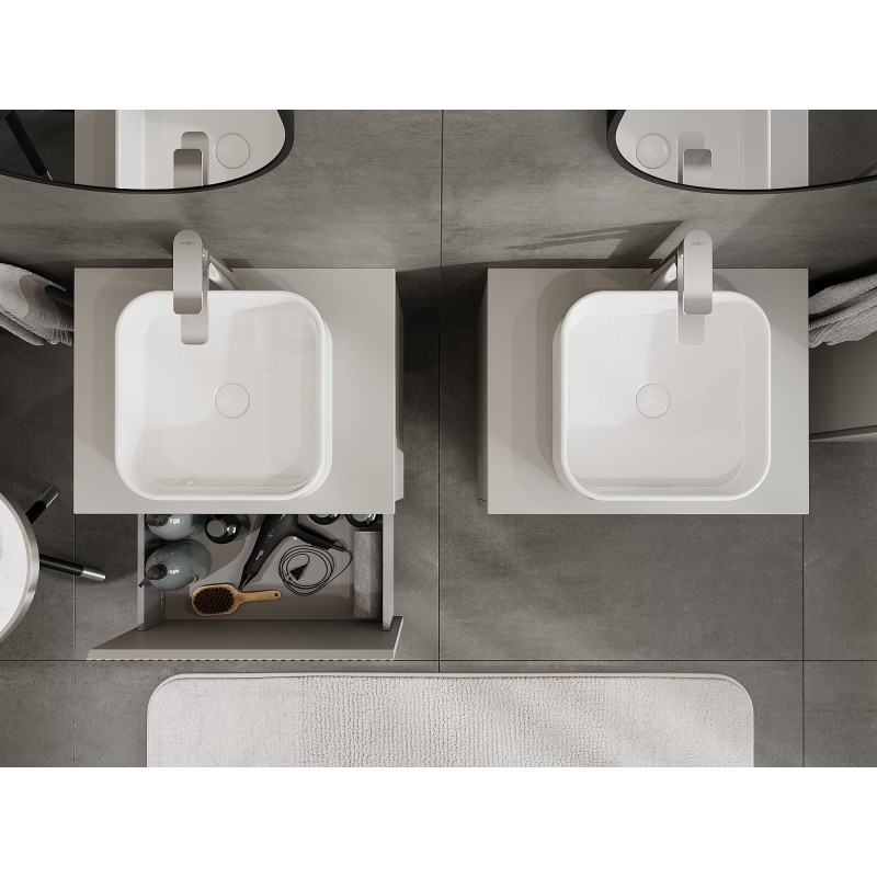 Mexen Rivel vonios kambario spintelė po praustuvu 60 cm su stalviršiu, 1 stalčius, grioveliuotas, pilka matinė