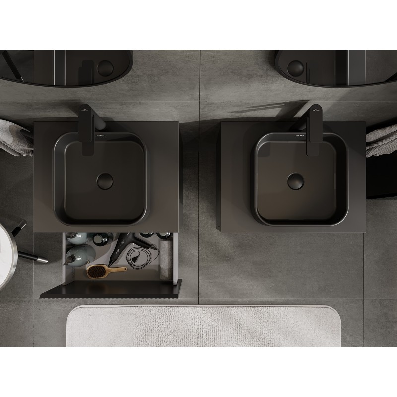 Mexen Rivel kabineto spintelė po praustuvu 60 cm su stalviršiu, 1 stalčius, grioveliai, juodas matinis - 91A20-06047-1-BFC71