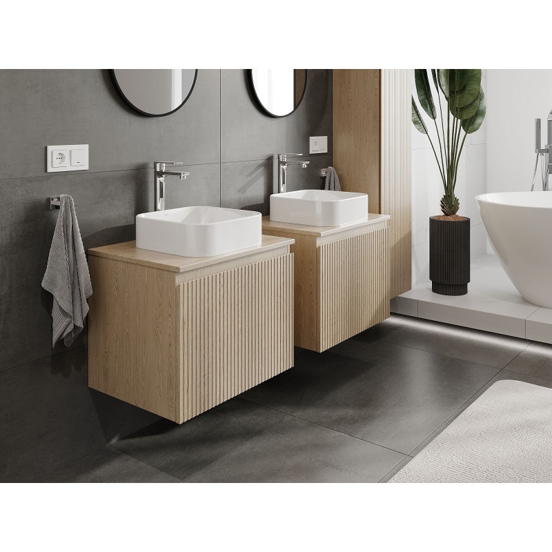 Mexen Rivel vonios spintelė po kriaukle 60 cm su stalviršiu, 1 stalčius, grioveliais, ąžuolas - 91A20-06047-1-BFC81