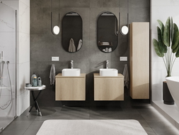 Mexen Rivel vonios spintelė po kriaukle 60 cm su stalviršiu, 1 stalčius, grioveliais, ąžuolas - 91A20-06047-1-BFC81