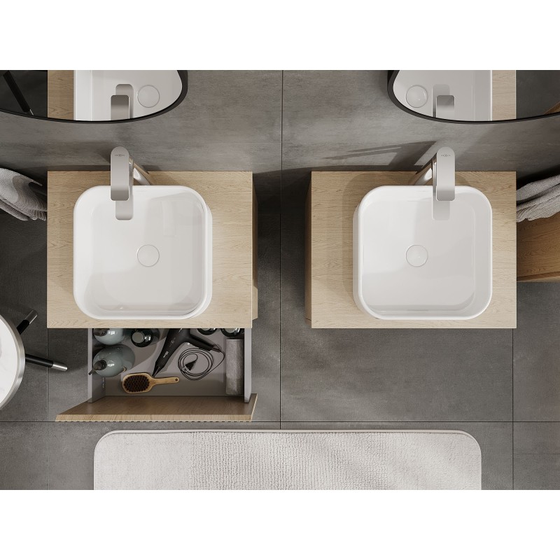 Mexen Rivel vonios spintelė po kriaukle 60 cm su stalviršiu, 1 stalčius, grioveliais, ąžuolas - 91A20-06047-1-BFC81